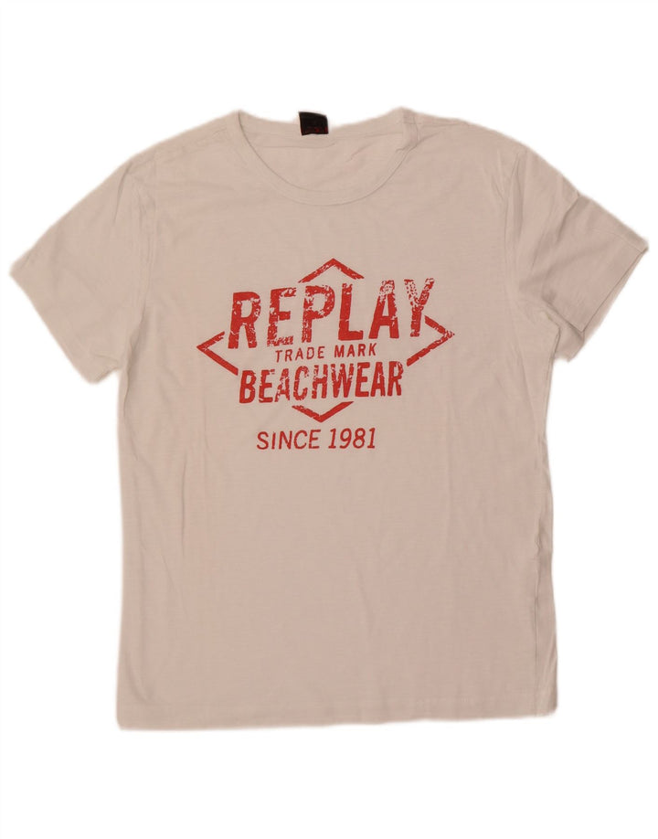 Replay Herre Grafisk T-Shirt Top Lille Hvid