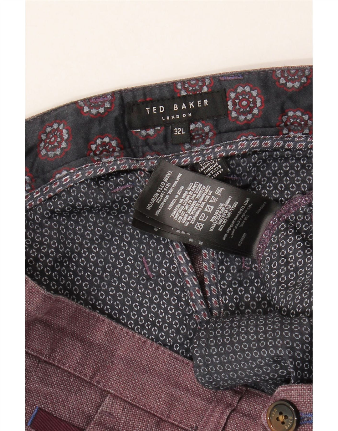 Ted Baker Herre Slim Suit Bukser W32 L32 Maroon Cotton