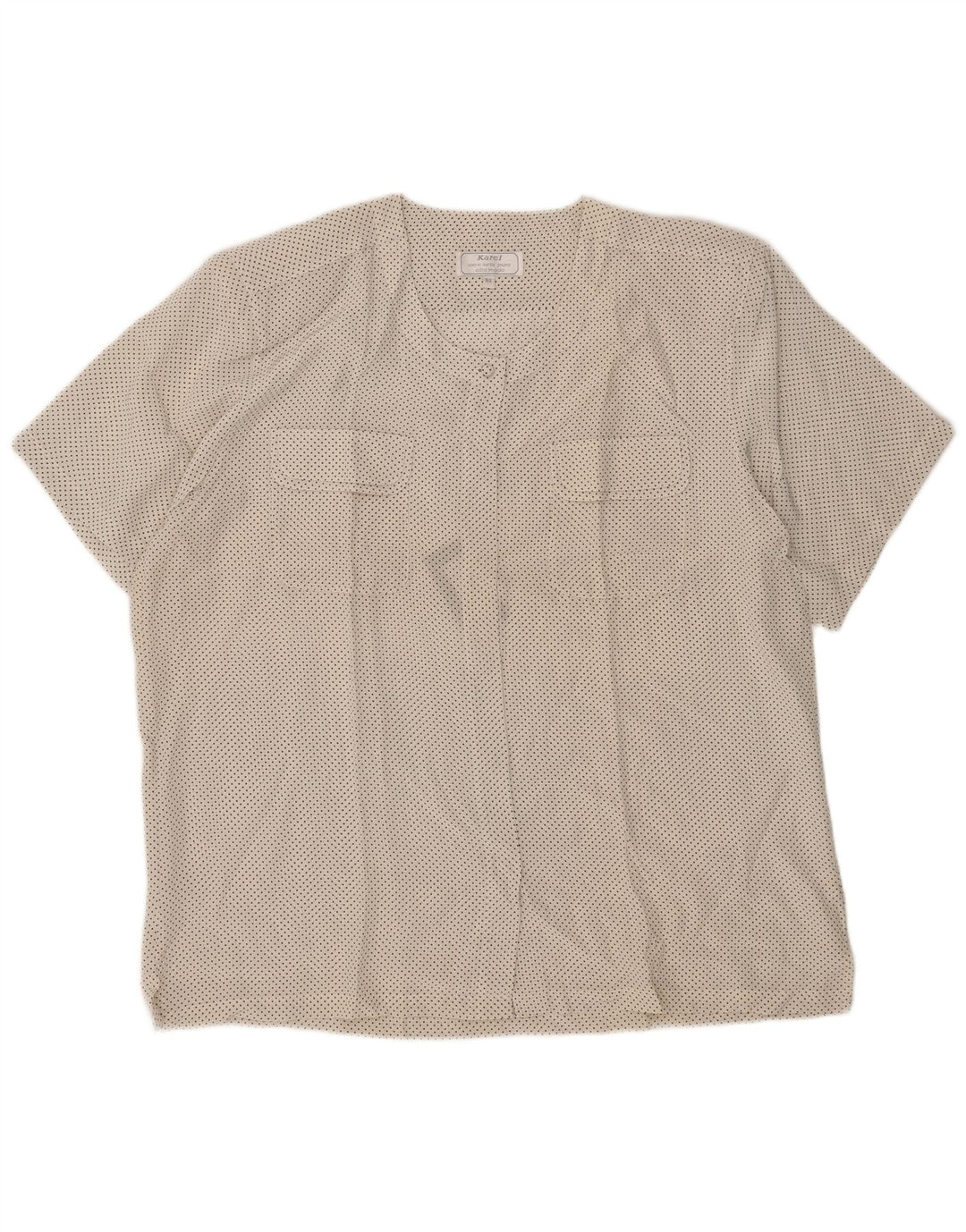 Karel Dame Kortærmet Skjorte Bluse IT 52 2XL Hvid Plettet Silke