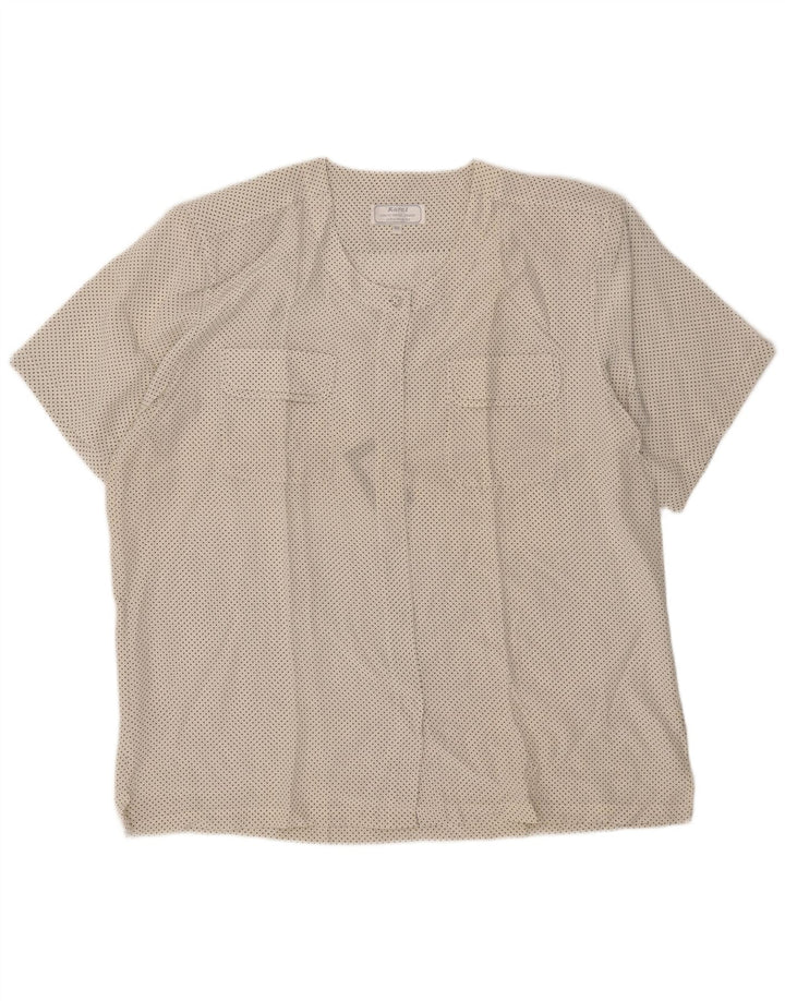 Karel Dame Kortærmet Skjorte Bluse IT 52 2XL Hvid Plettet Silke