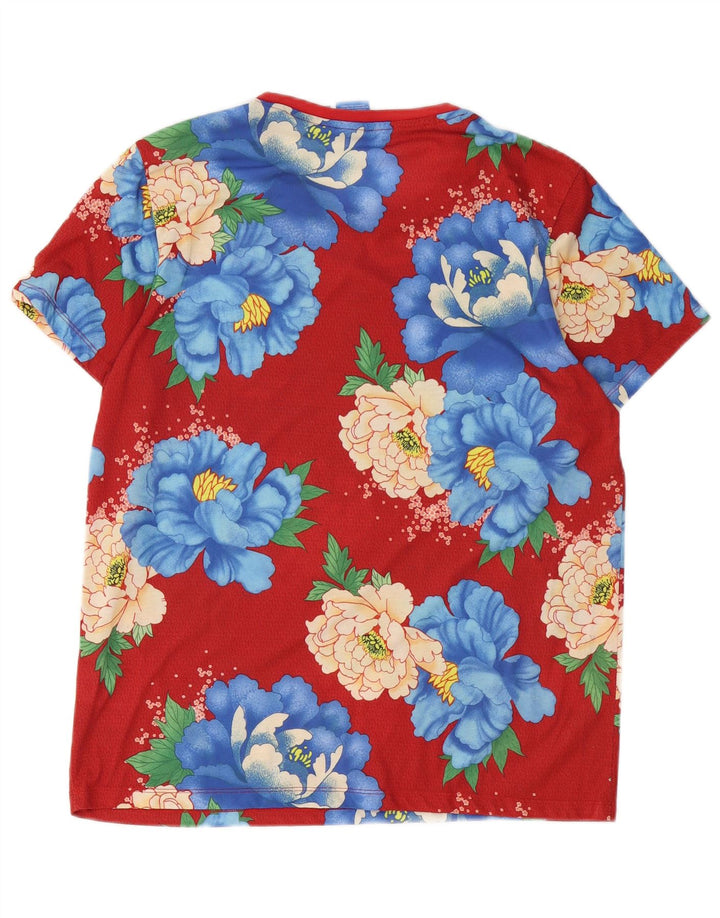 ADIDAS grafisk T-shirt top til kvinder DK 14 Stor rød blomstret polyester
