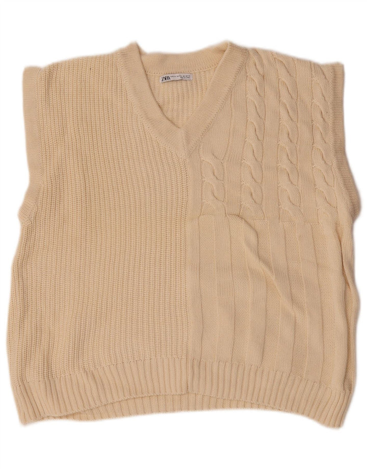 Zara Herre Relaxed Fit Vest Tank Top Medium Beige Bomuld
