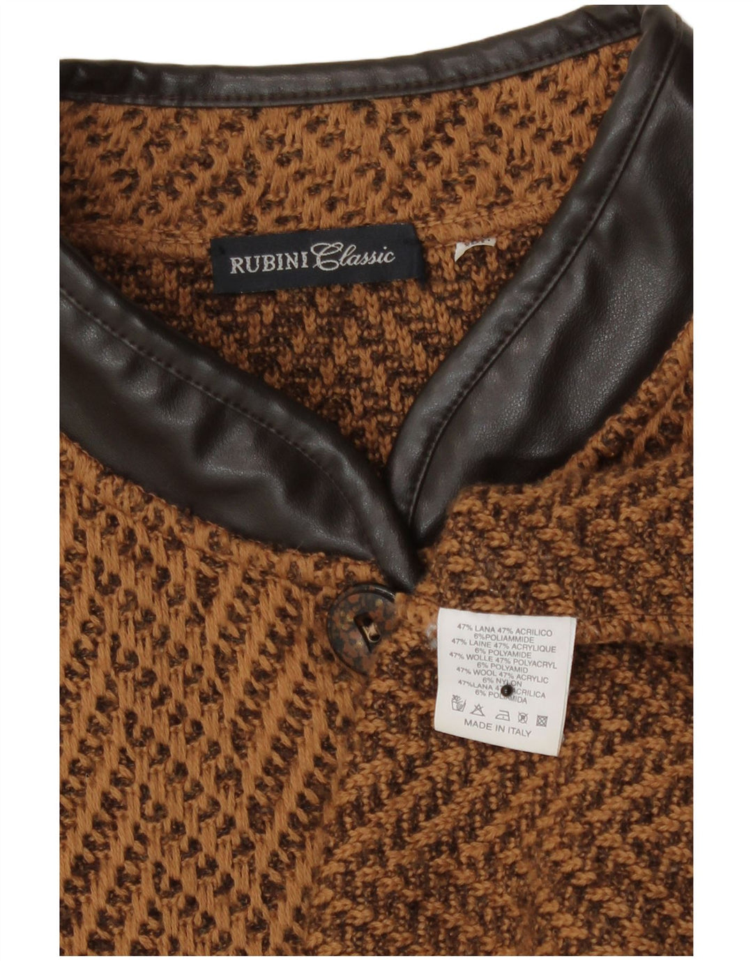 Vintage dame cardigan sweater UK 14 Medium Brown Chevron Wool