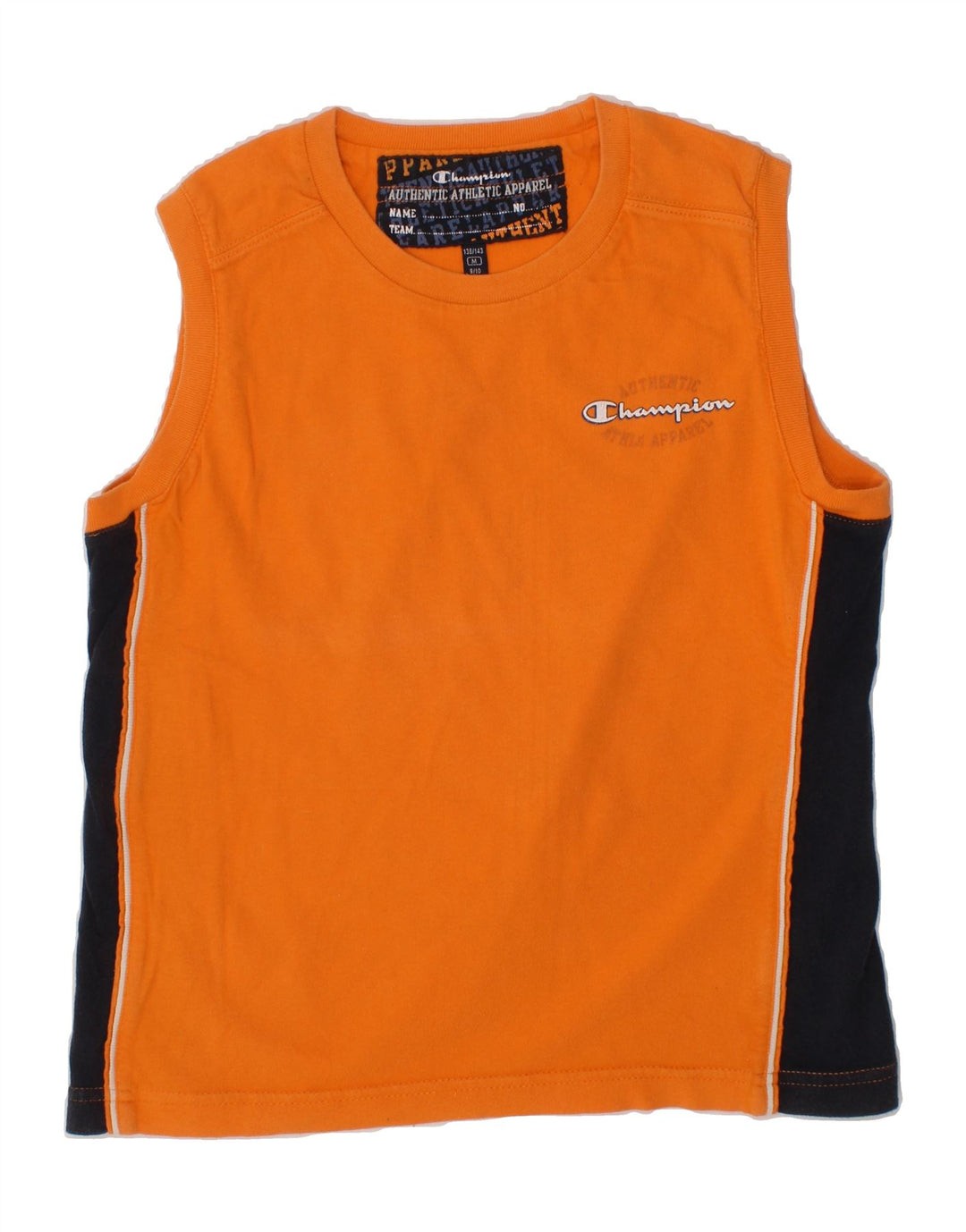 CHAMPION Boys Vest Top 9-10 Years Medium  Orange Colourblock Cotton Vintage Champion and Second-Hand Champion from Messina Hembry 
