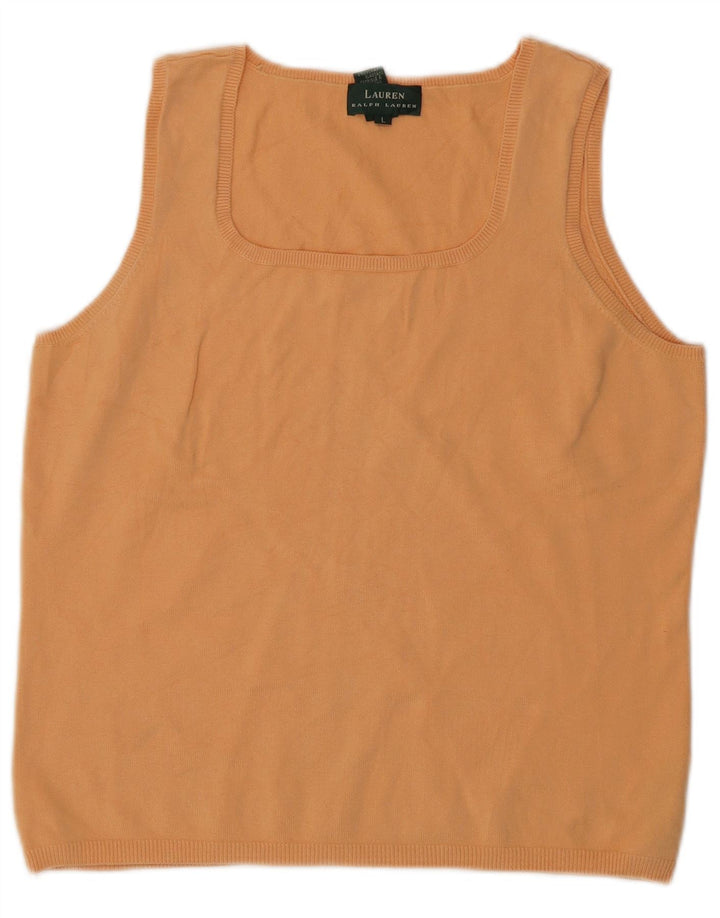 RALPH LAUREN Damevest Top UK 14 Stor Orange Bomuld