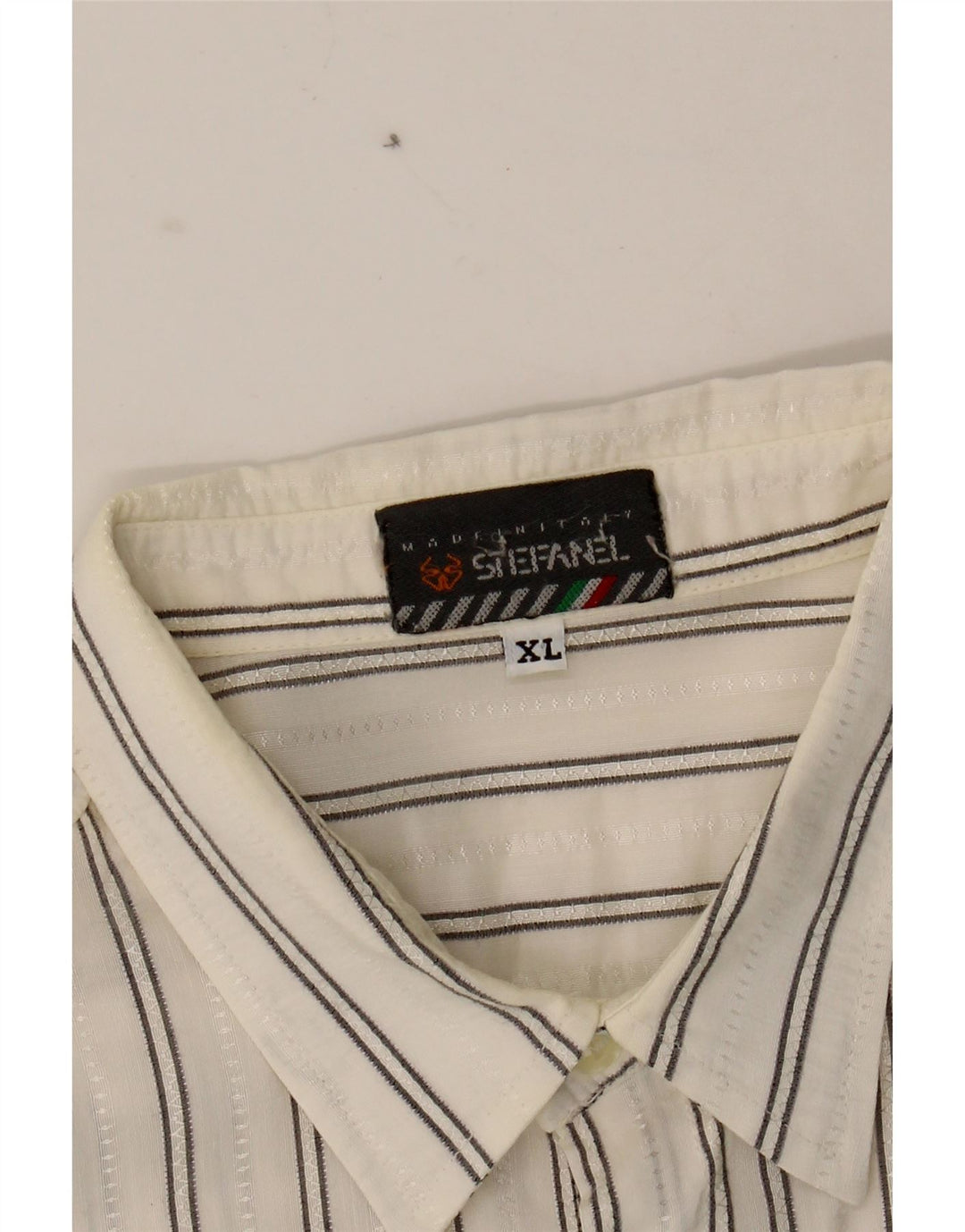 STEFANEL Mens Shirt XL White Striped Acrylic Vintage Stefanel and Second-Hand Stefanel from Messina Hembry 