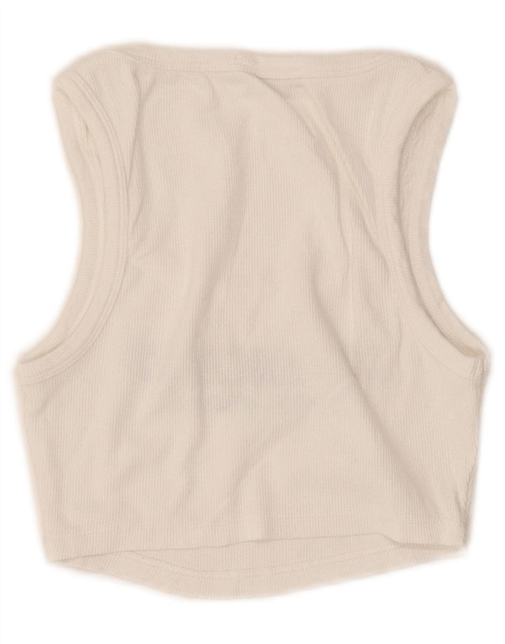 Zara Womens Crop Grafisk Vest Top UK 8 Small White