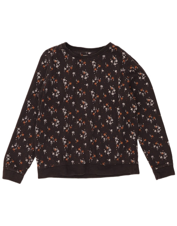 FAT FACE Dame Sweatshirt Jumper UK 14 Medium Black Floral Bomuld