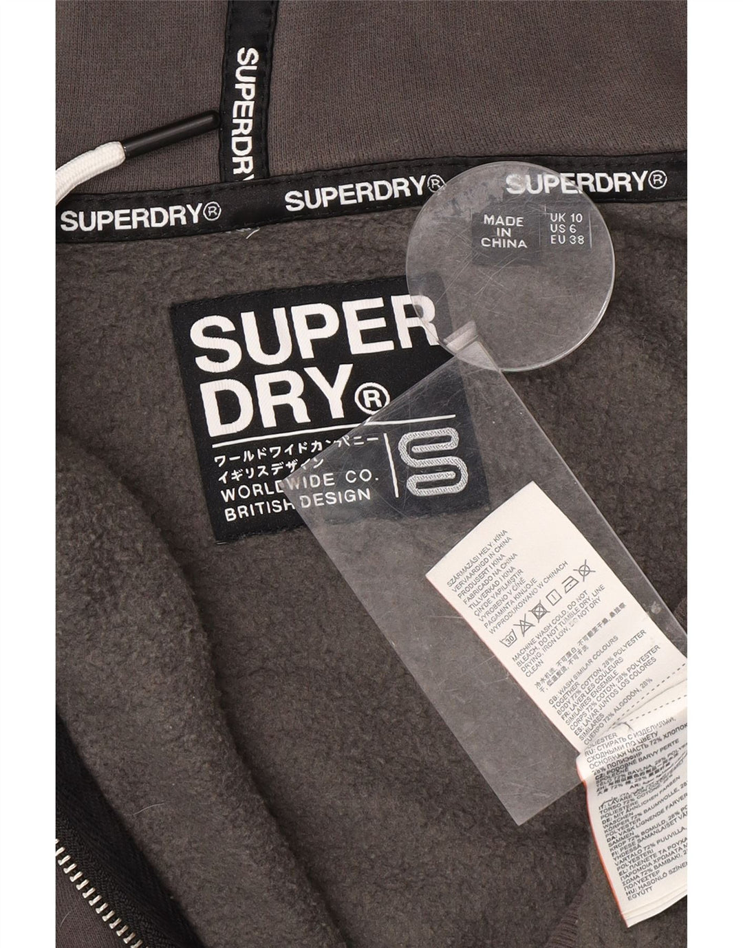 SUPERDRY Womens Oversized Zip Hoodie Sweater UK 10 Small Grey Cotton Vintage Superdry and Second-Hand Superdry from Messina Hembry 