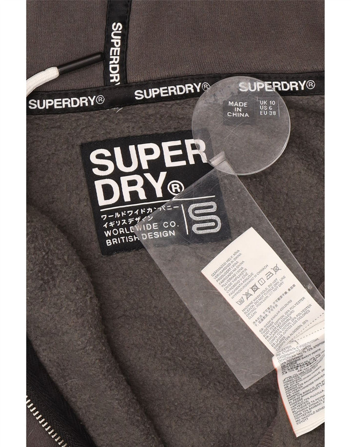 SUPERDRY Womens Oversized Zip Hoodie Sweater UK 10 Small Grey Cotton Vintage Superdry and Second-Hand Superdry from Messina Hembry 