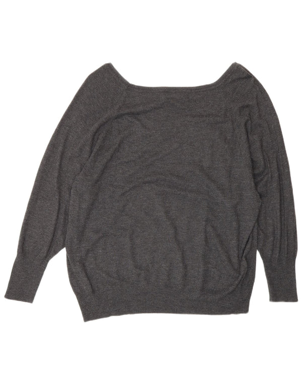 Zara Womens 3/4 Sleeve Boat Neck Jumper Sweater UK 14 Medium Grey Flecked