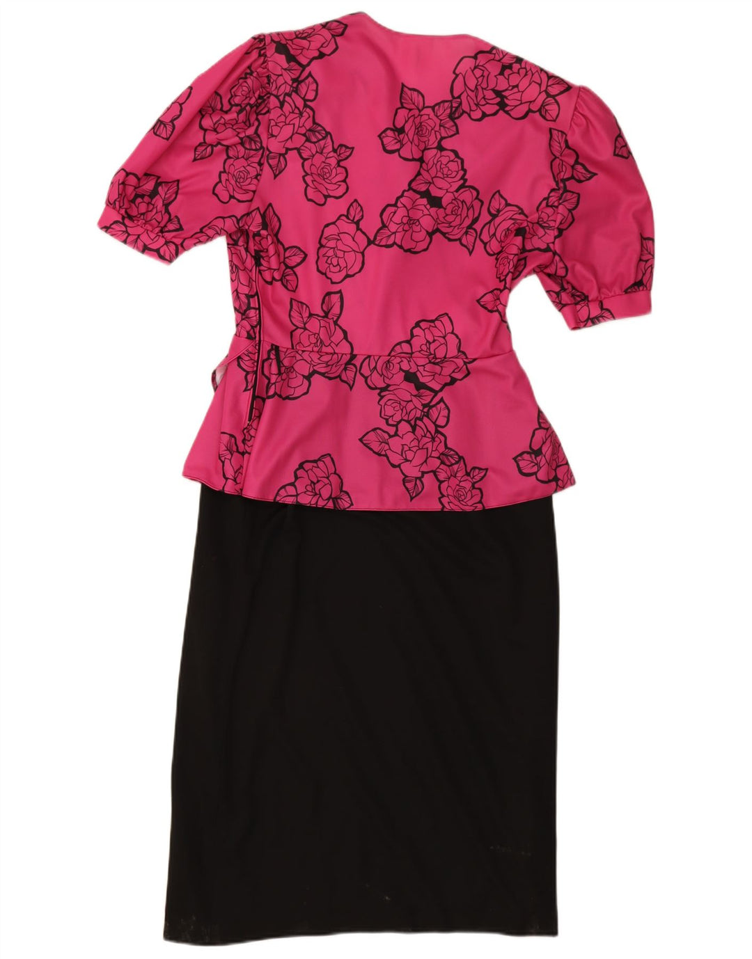 Vintage Dame Peplum Kjole UK 12 Medium Pink Floral