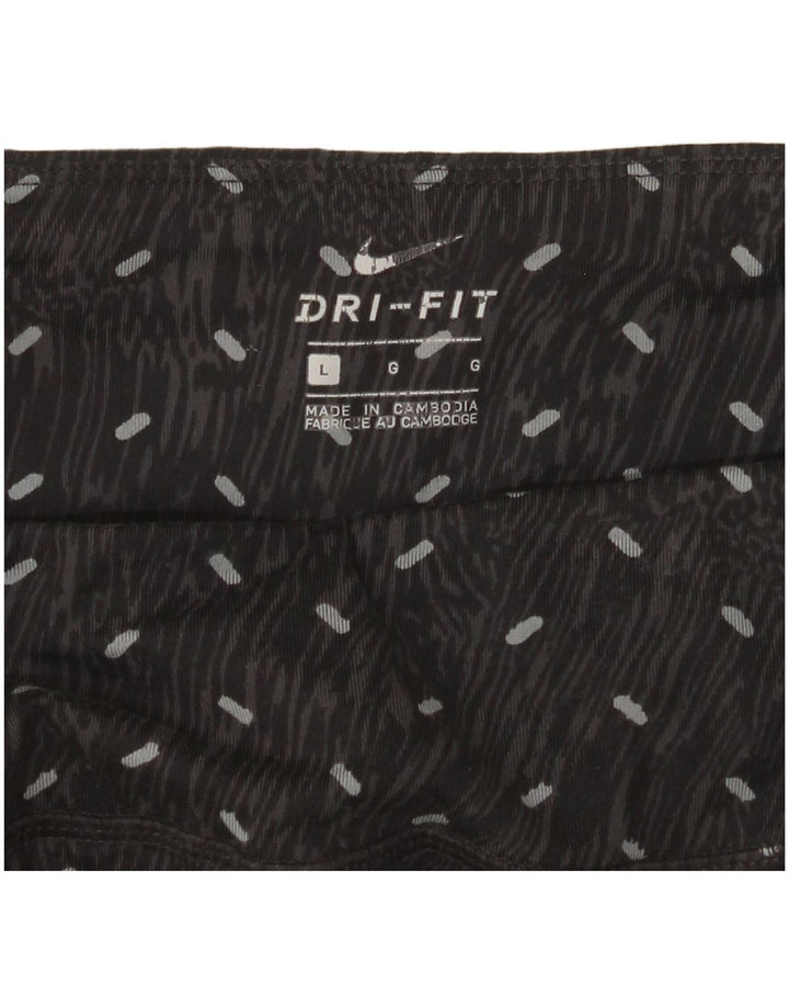 Nike Dame Dri Fit Leggings UK 14 Large Black Spotted