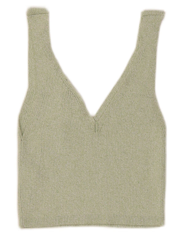 Topshop Womens Knit Crop Top UK 12 Medium Green Flecked Bomuld