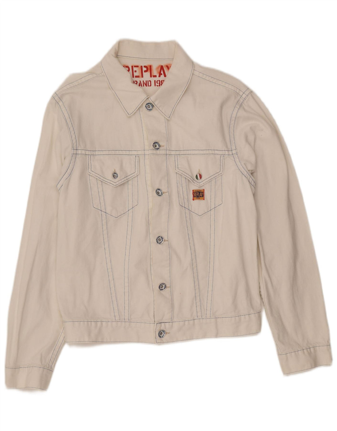 REPLAY Herre Denim Jacket UK 40 Large White Cotton
