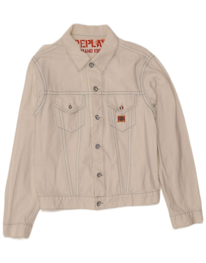 REPLAY Herre Denim Jacket UK 40 Large White Cotton
