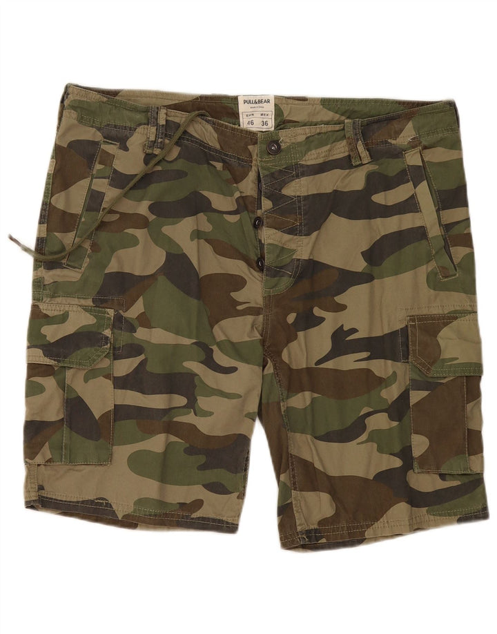 Pull & Bear Herre Cargo Shorts EU 46 XL W36 Khaki Camouflage