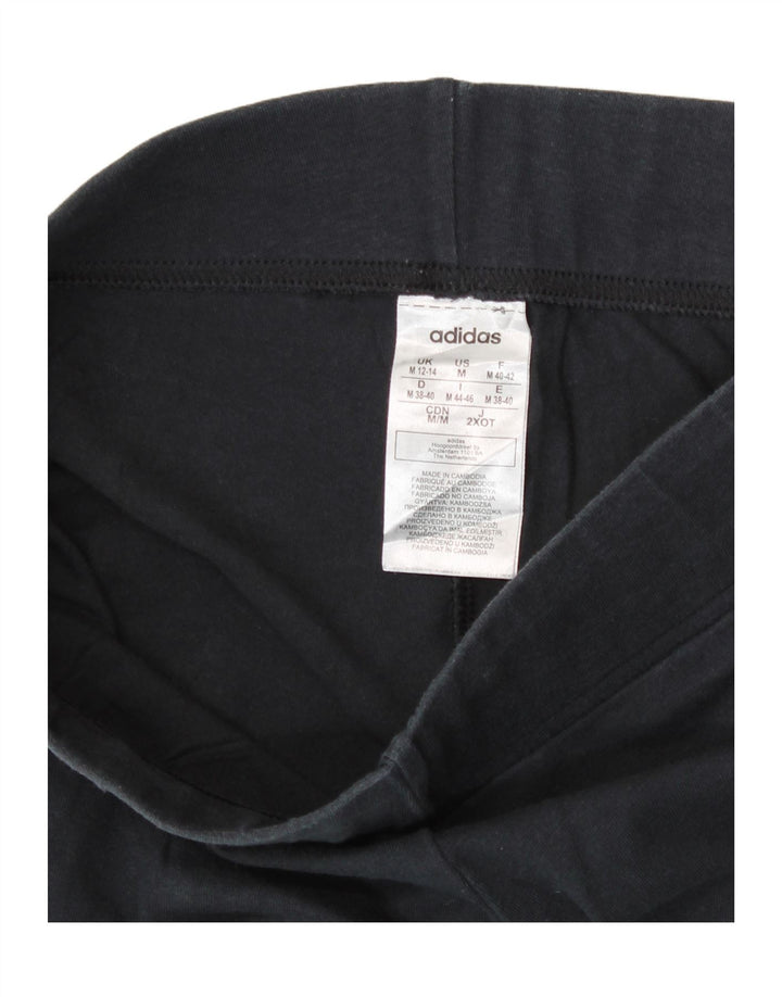 ADIDAS Womens Graphic Leggings UK 12/14 Medium  Black Cotton