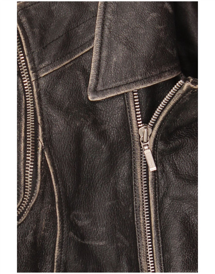 Yuppie Womens Crop Læder Biker Jacket EU 38 Medium Sort Læder