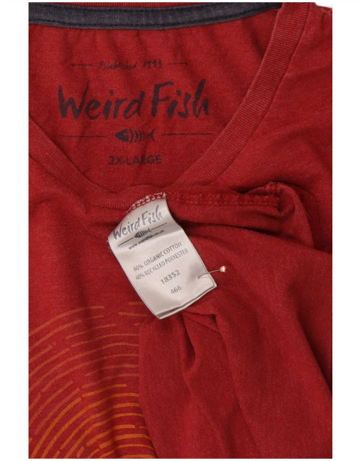 WEIRD FISH Herre Grafisk T-Shirt Top 2XL Rød Bomuld