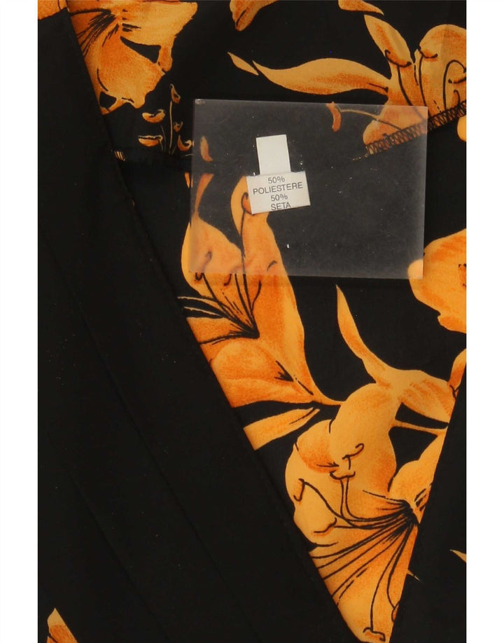Vintage dame cardigan top IT 48 XL sort blomstret polyester