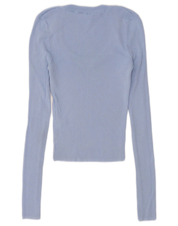 Zara Dame Crop Top Langærmet UK 4 XS Blue Viscose