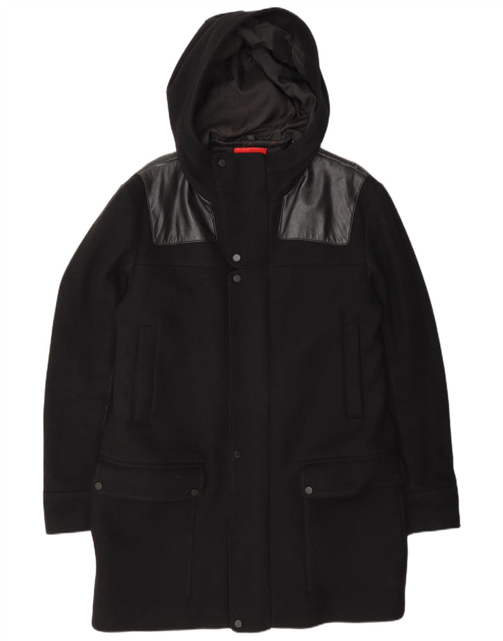 Hugo Boss Herre Hætteoverfrakke EU 52 XL Sort Uld