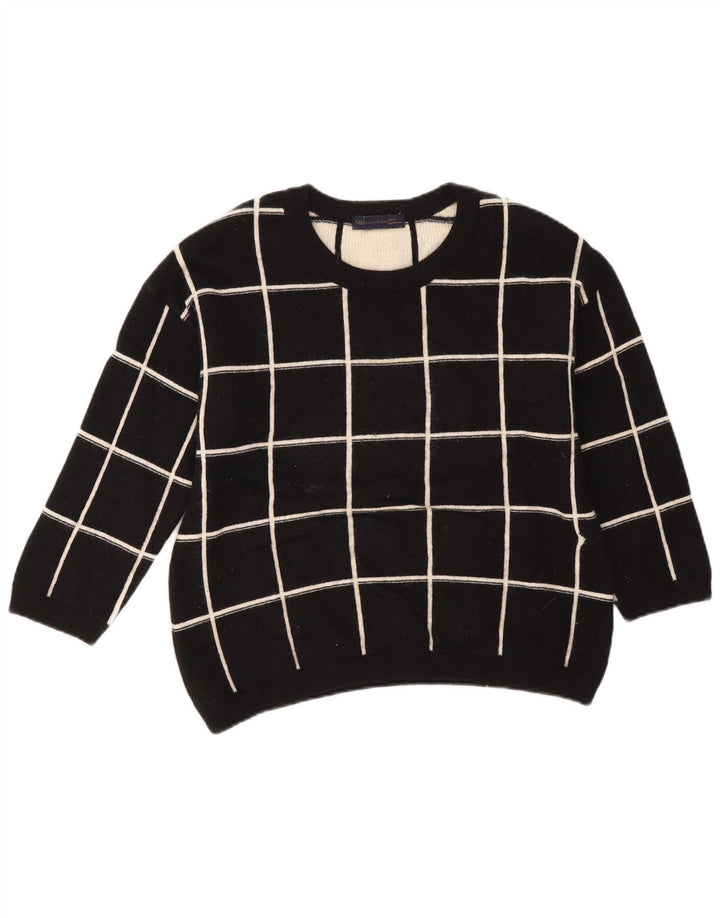 Marks & Spencer Dame Boat Neck Jumper Sweater UK 14 Large Black Check