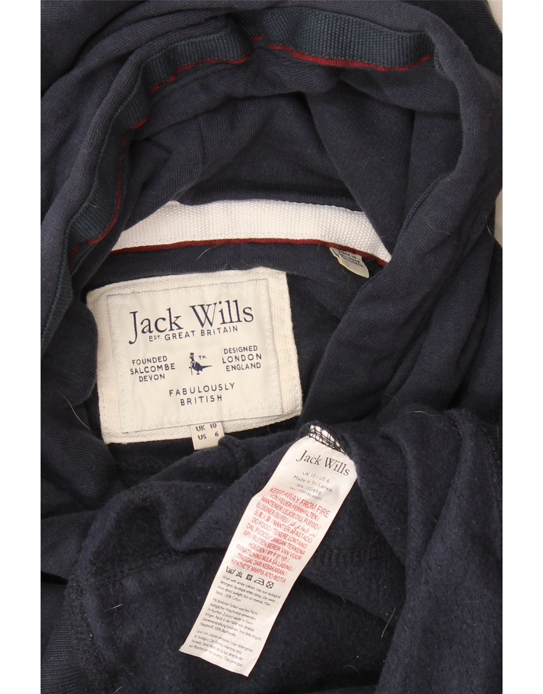 Jack Wills Dame Devon Graphic Hoodie Jumper UK 10 Small Navy Blue
