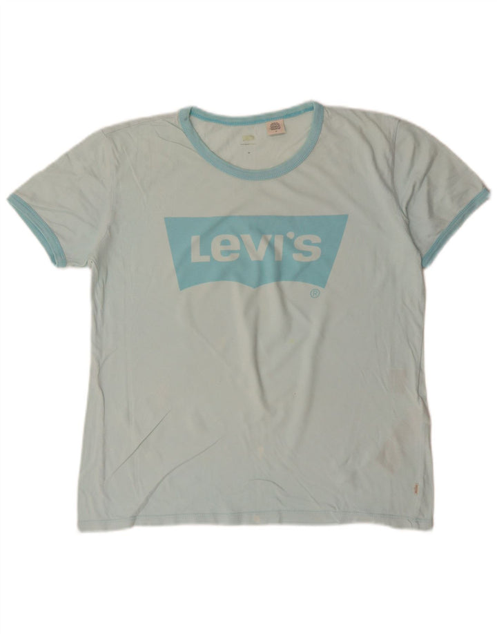 LEVI'S Grafisk T-shirt top til kvinder UK 14 Medium turkis bomuld