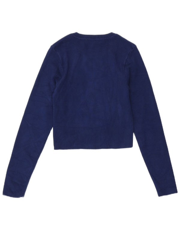Zara Womens Crop Crew Neck Jumper Sweater UK 12 Medium Navy Blue Viscose