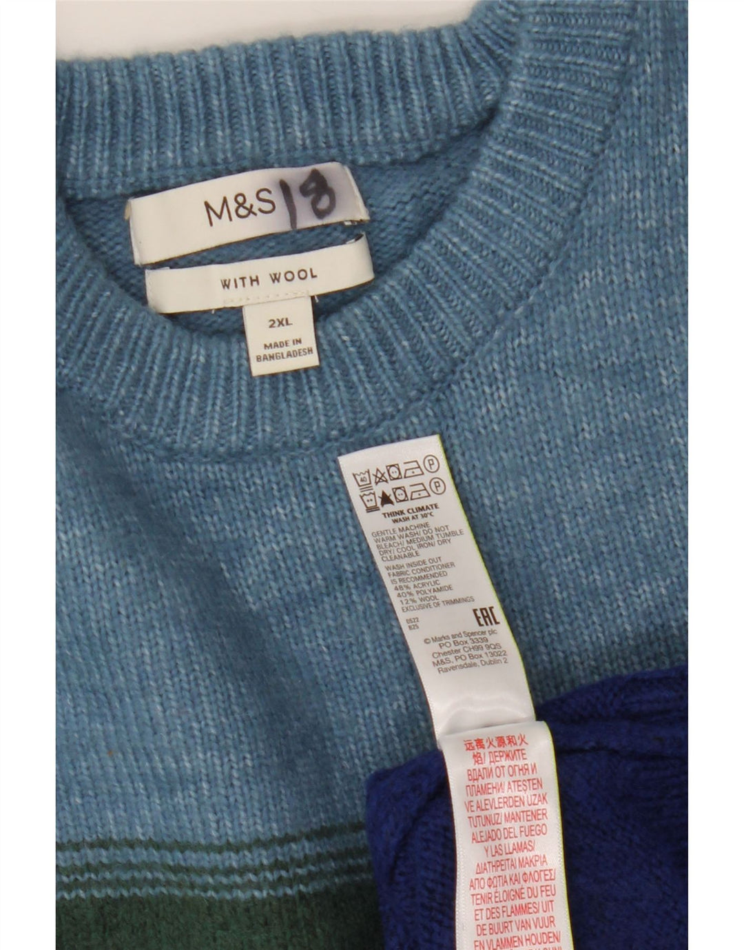 Marks & Spencer Herre Crew Neck Jumper Sweater 2XL Flerfarvet Stribet