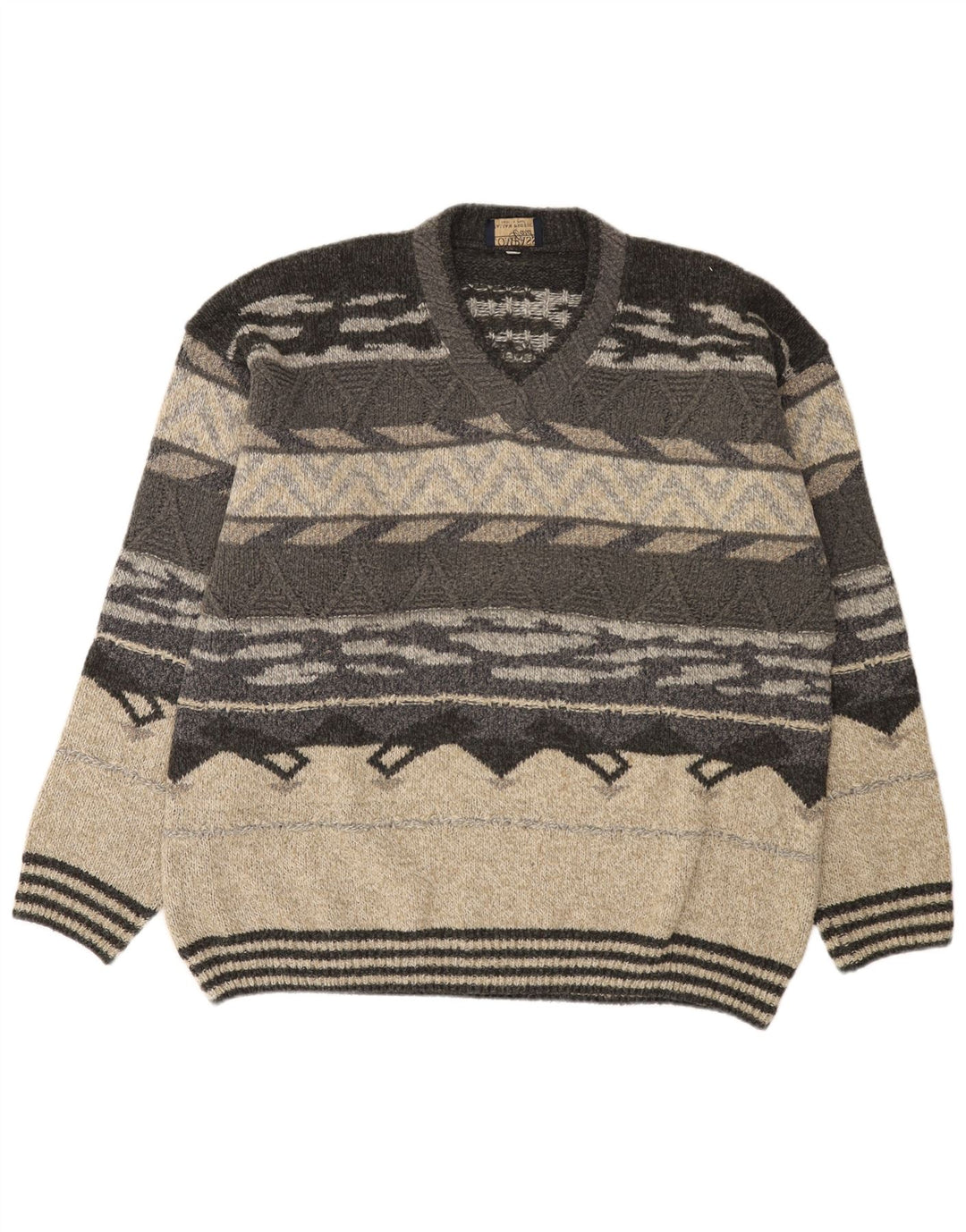 KOMPASKORT Herre V-hals sweater IT 52 Stor Grå Geometrisk