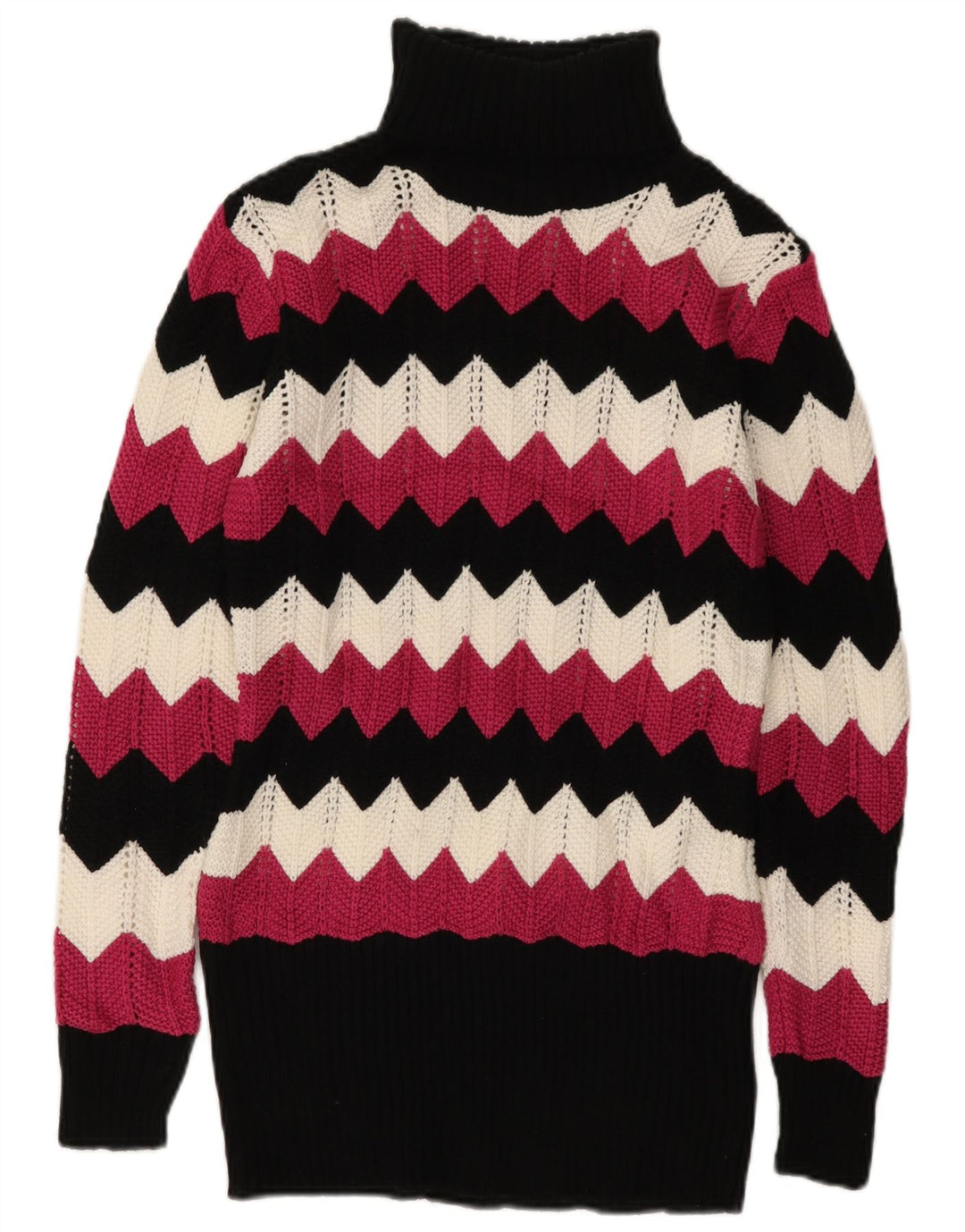 VINTAGE Dame Rullehals Sweater UK 16 Stor flerfarvet Chevron