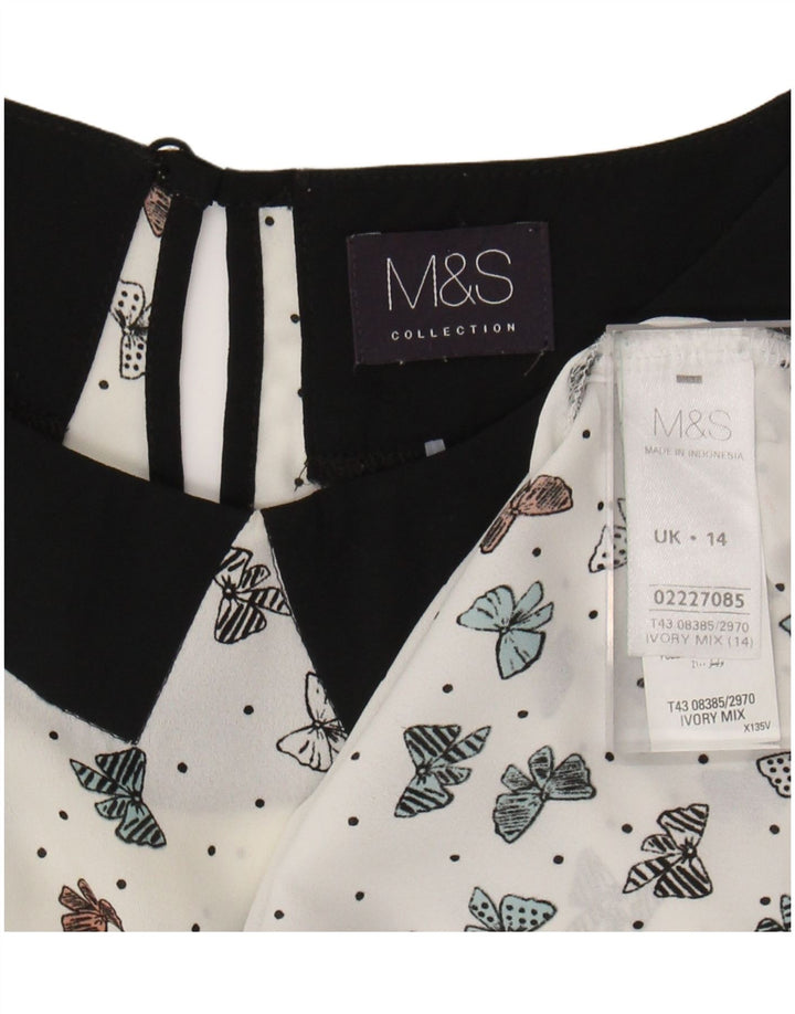 MARKS & SPENCER Womens Blouse Top UK 14 Large White Spotted Butterfly