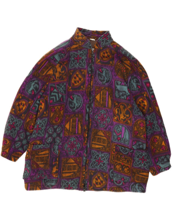 Vintage dame fleecejakke i overstørrelse UK 18 XL Flerfarvet geometrisk