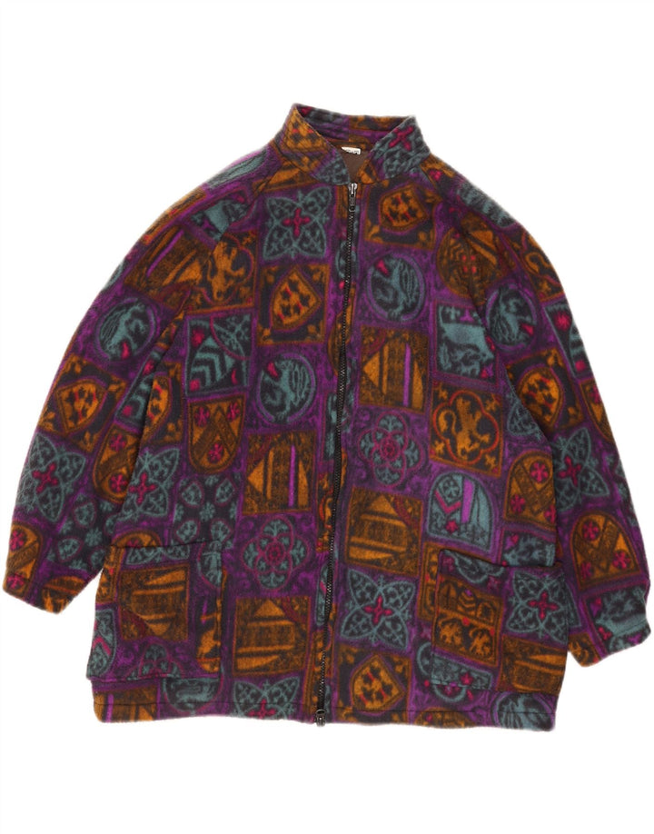 Vintage dame fleecejakke i overstørrelse UK 18 XL Flerfarvet geometrisk