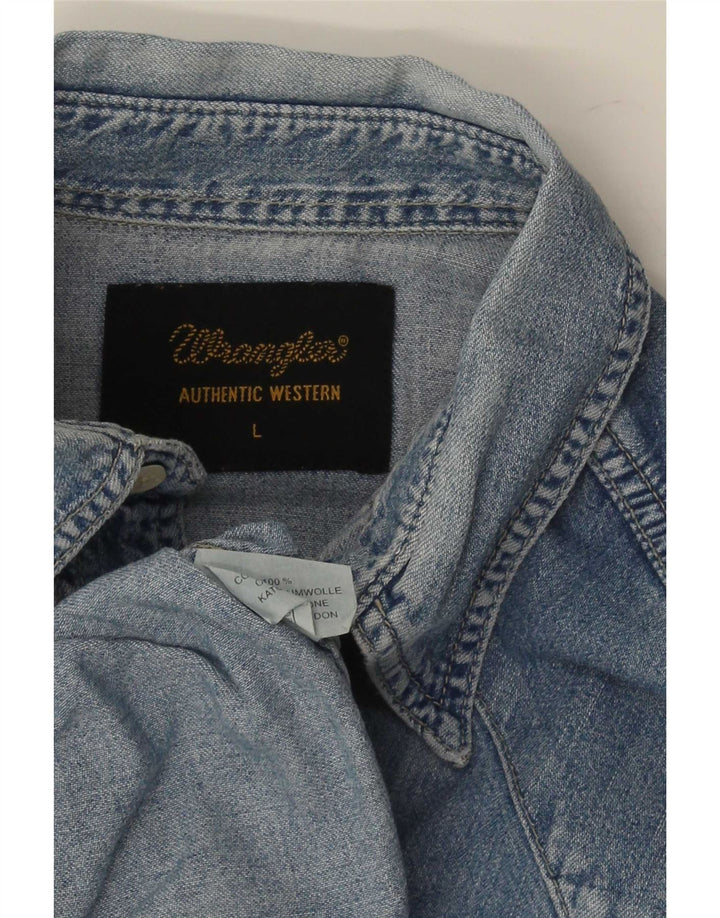 Wrangler vestlig denimskjorte til mænd, stor blå bomuld