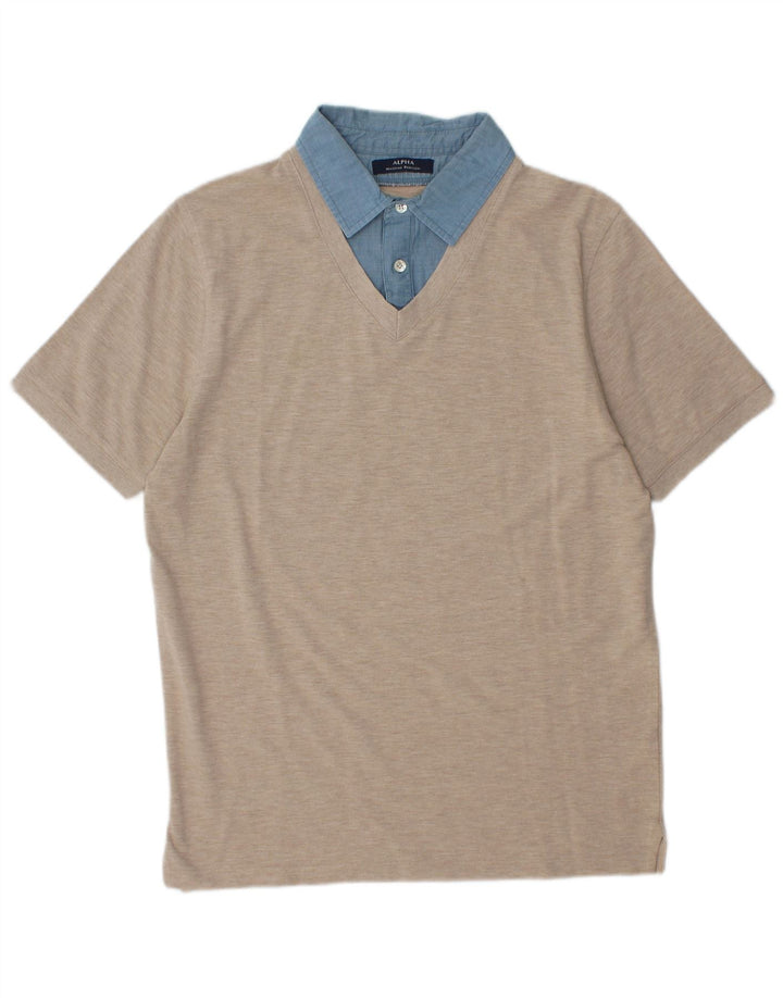 Alpha Massimo Rebecchi Rugby Polo Shirt til mænd IT 52 Stor Beige Colourblock