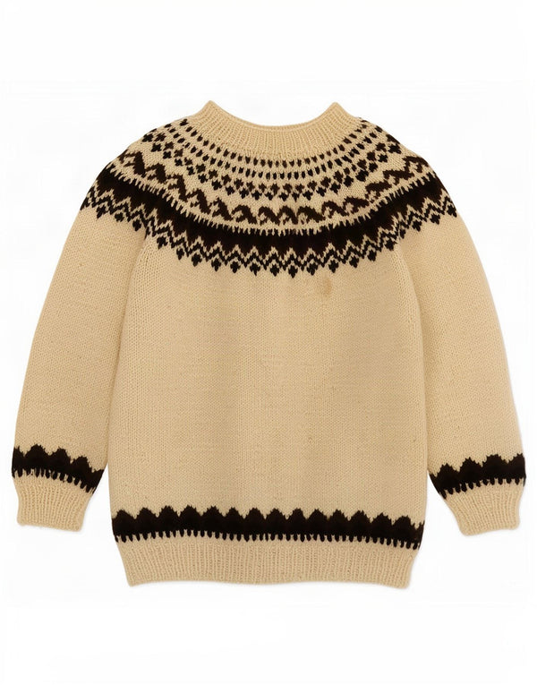 Vintage Dame Boat Neck Jumper Sweater UK 16 Large Beige Fair Isle