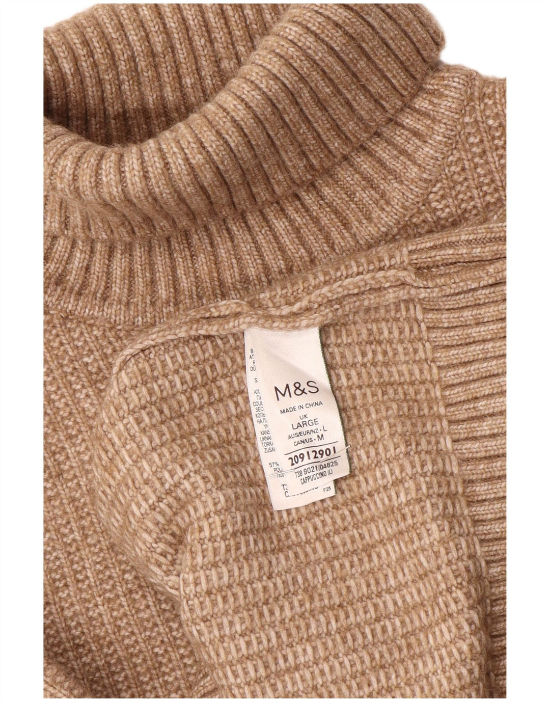 Marks & Spencer Dame Rullehals Sweater UK 16 Stor brun polyester