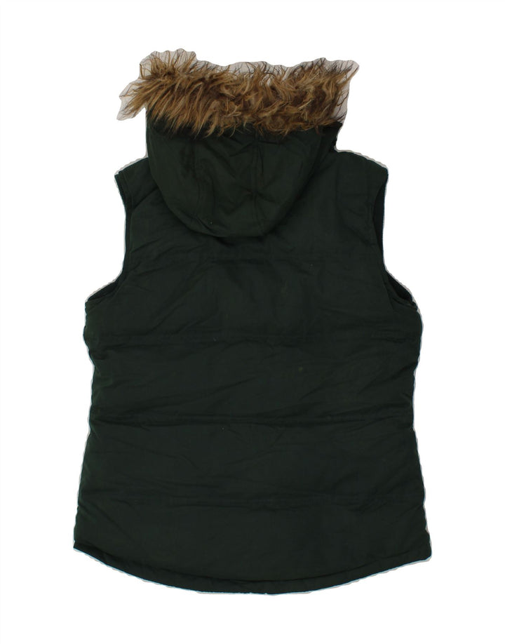 FAT FACE Womens Hooded Padded Gilet UK 12 Medium Green Polyester Vintage Fat Face and Second-Hand Fat Face from Messina Hembry 