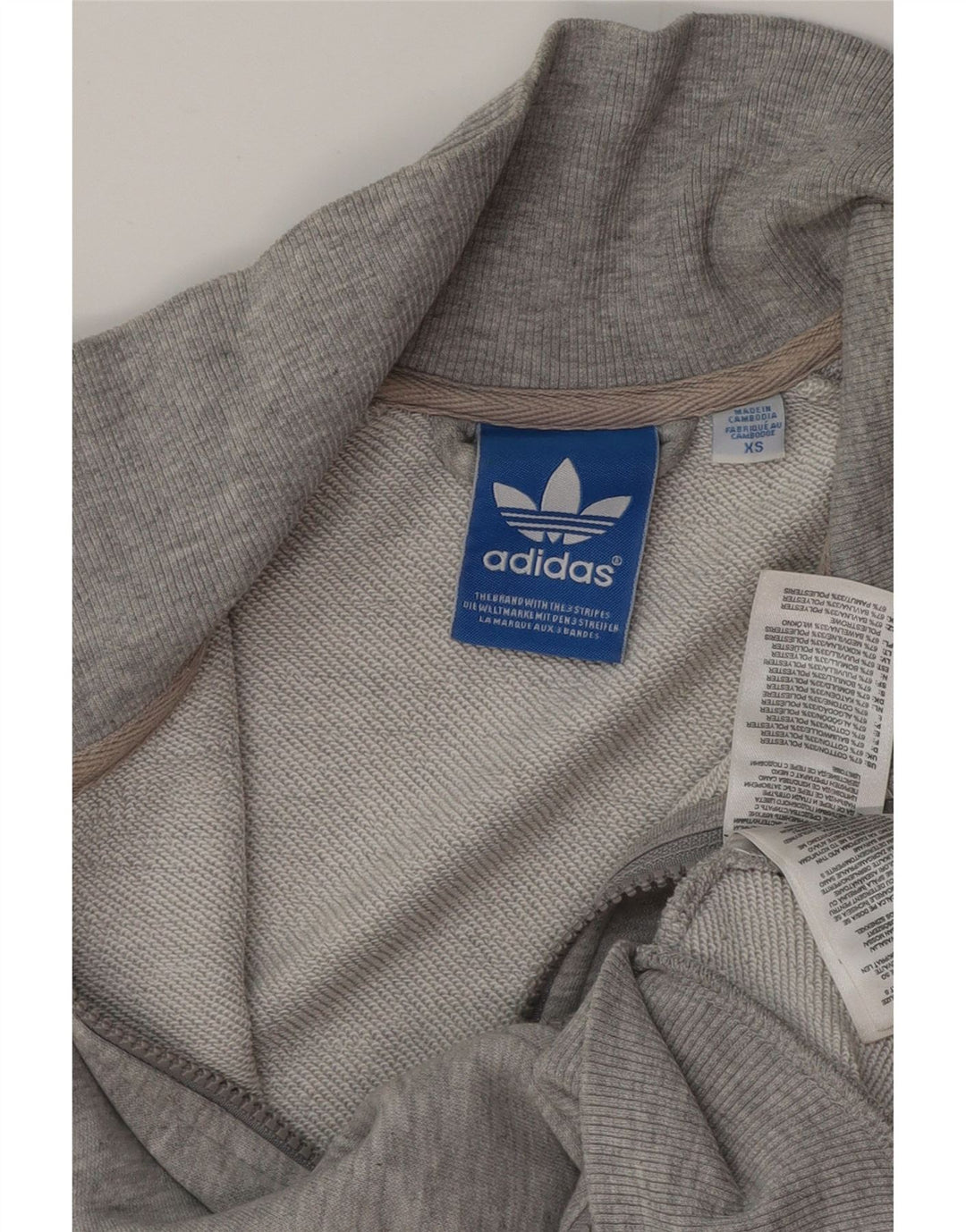ADIDAS Dame Oversized grafisk træningsdragt topjakke UK 6 XS grå bomuld