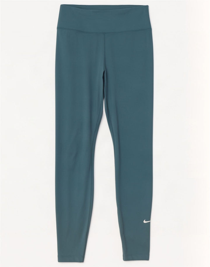 Nike Dame Dri Fit Leggings UK 8 Small Blue Polyester