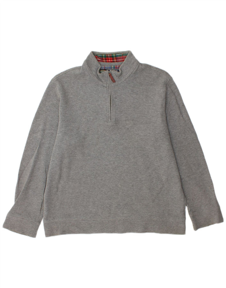 Lands End Herre Zip Neck Jumper Sweater Stor Grå Bomuld