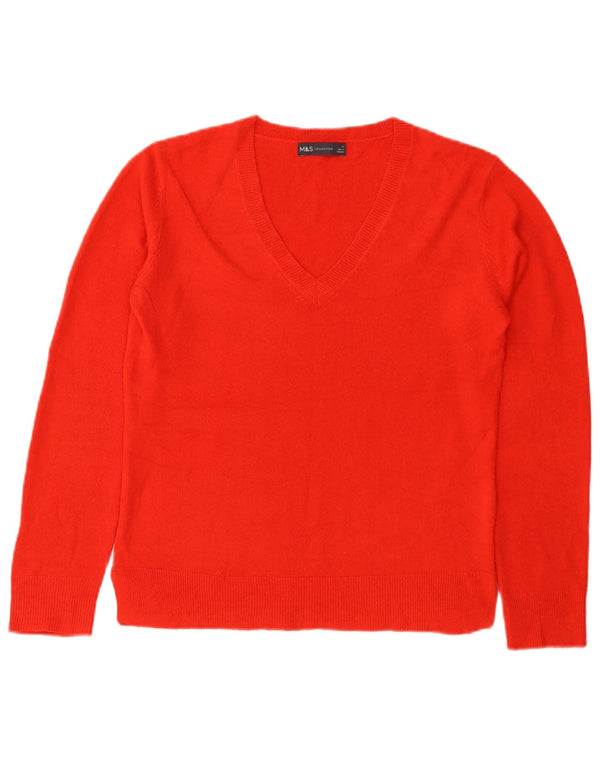 Marks & Spencer Dame V-hals sweater UK 10 Lille rød akryl