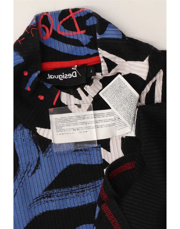 Desigual kvinders abstrakt mønster grafisk top langærmet UK 14 Large Black