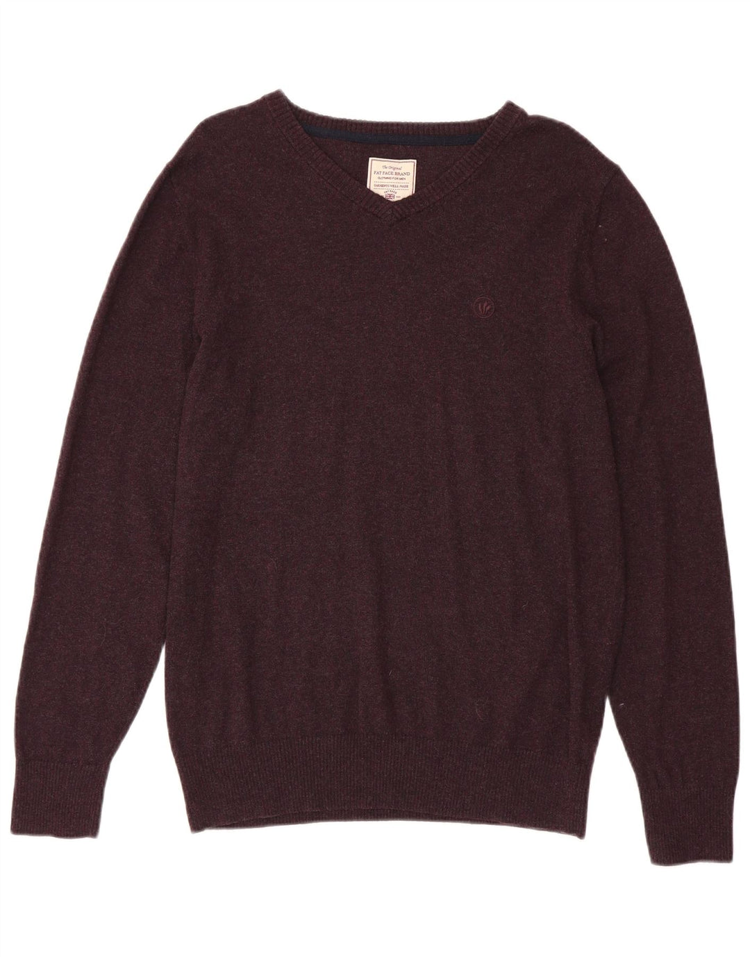 FAT FACE Herre V-hals sweater Stor Bourgogne bomuld