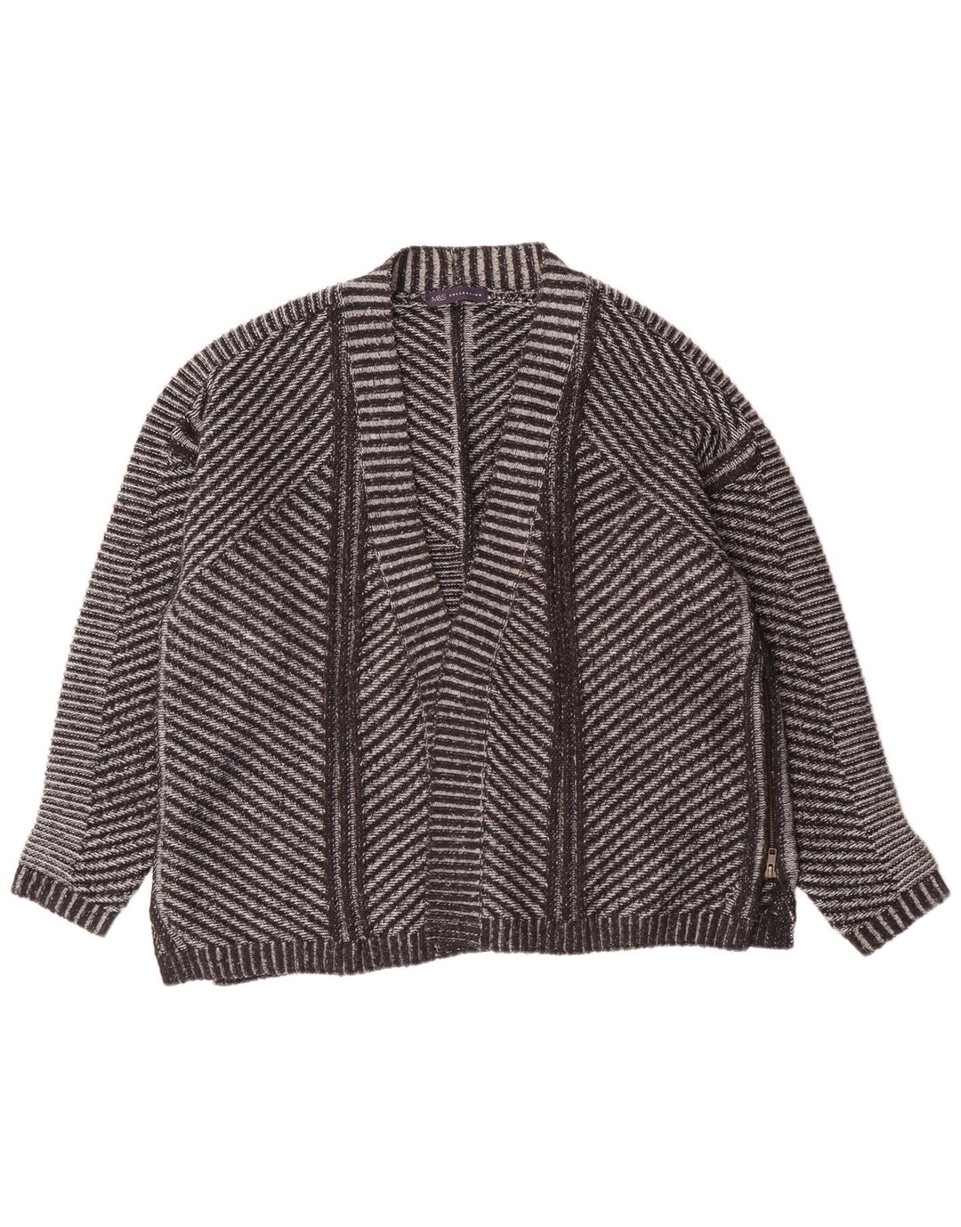 Marks & Spencer Dame Open Cardigan Sweater UK 26 5XL Gråstribet akryl