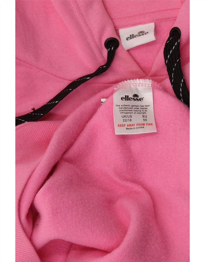 ELLESSE Grafisk Oversized Hoodie Jumper til kvinder UK 22 3XL Pink Bomuld
